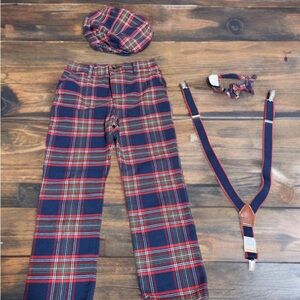 Gymboree Plaid Bow Tie and Suspenders Set - Red and Navy